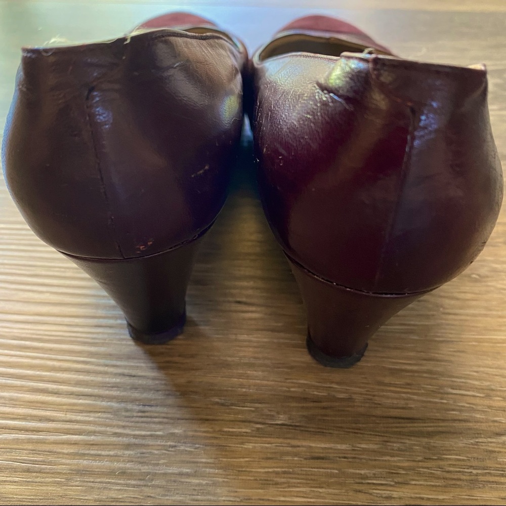 Vintage Burgundy Wine Suede Leather High Heel Pumps - Picture 11 of 14